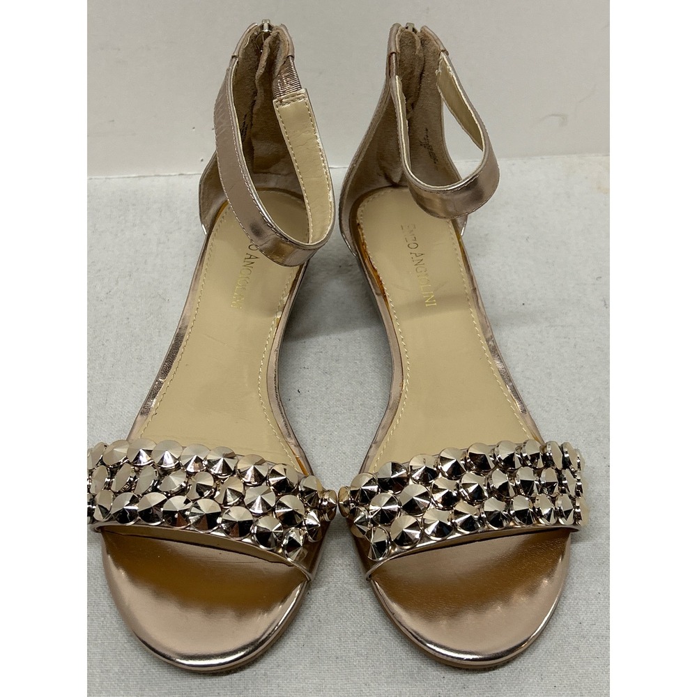 Vintage Enzo Angiolini Women Rose Gold Studded Ankle Strap Wedge Sandals Prom 8M - Picture 6 of 8